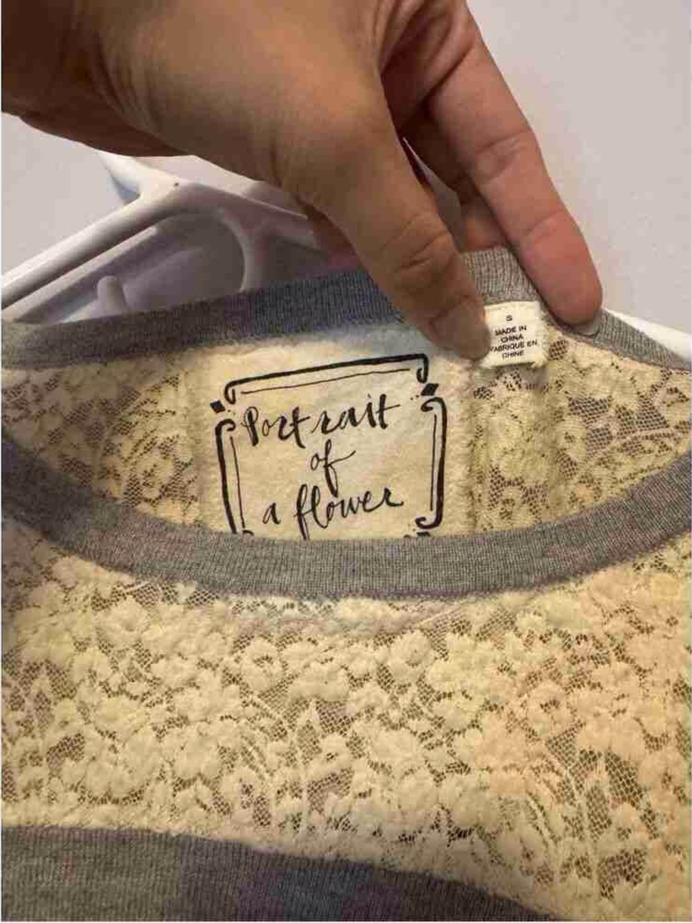 Gray Lace Yoke Long Sleeve Pullover - Picture 3 of 3